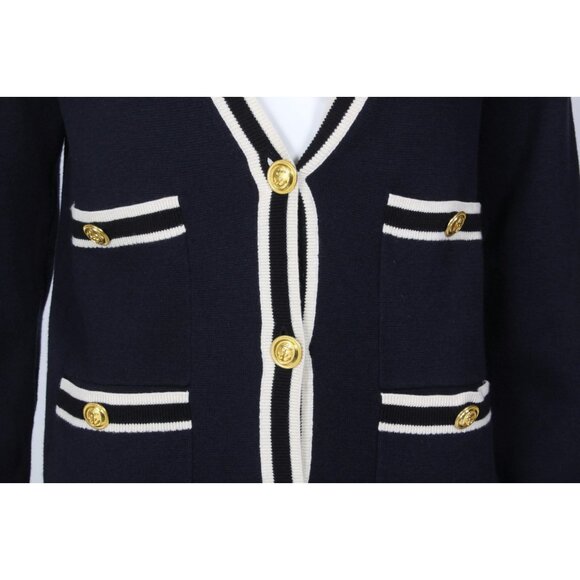Alex Mill Greta Navy Blue White Stripe Trim Gold Button Cardigan Sweater XS /346 - Picture 7 of 9